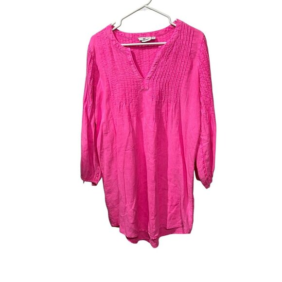 Vineyard Vines Womens Small Pink Pleated Tunic Top 100% Linen Long Sleeve - Picture 1 of 8